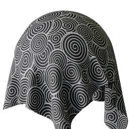 Black and white swirling pattern PBR fabric material for Blender 3D and cloth texturing applications.