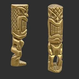 Tiki God Diamond Face Statue Gold