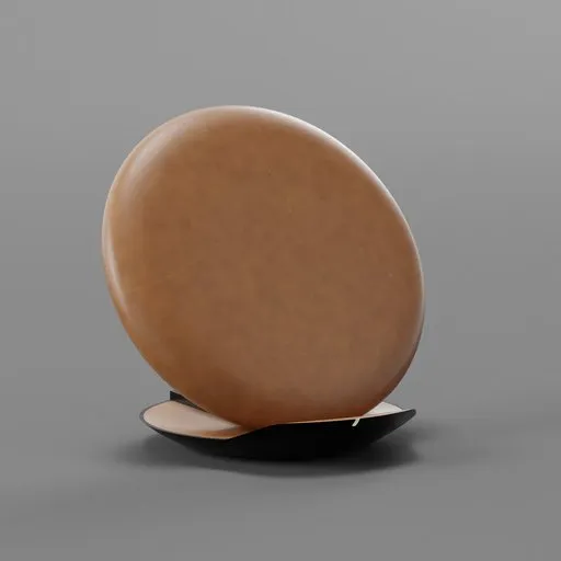 Realistic digital render of a round, tan wireless charger for smartphones, compatible with Blender 3D.