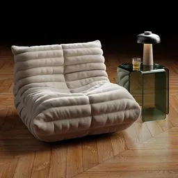 Sofa and Side Table - Lamp - Glass