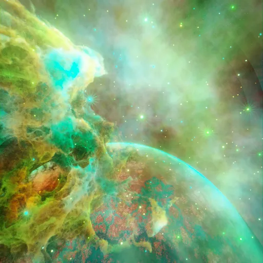 Emerald Nebula Over Distant Planet space