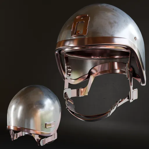 Low poly 3D Blender model of a metallic army helmet with high-quality textures, suitable for war game designs.