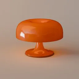 Detailed 3D rendering of a vintage style orange table lamp inspired by 1960s Italian design.