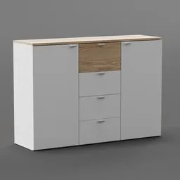 Modern Scandinavian-style 3D commode model with wood accents for Blender visualization projects.