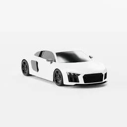 White Audi R8 V10 3D model with detailed rigging, suitable for Blender animation projects.