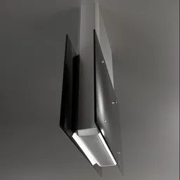 "3D model of a sleek and ultradetailed in-line ceiling island hood for kitchen appliance in Blender 3D. The hood features a black frame and highly reflective light for a sharp and modern look. Perfect for chiral lighting and hephaestus-inspired kitchen design."