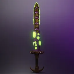 "Discover the power of the purple glowing Alien Zerg sword, a military-sci-fi inspired 3D model for Blender 3D. Featuring a glowing green handle, purple crystals, and a demonic parasite design, this sword is perfect for gamers and sci-fi enthusiasts alike."