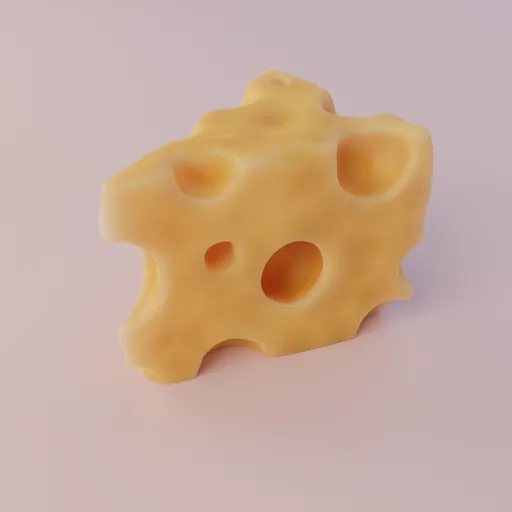 Realistic cheese 3D model optimized for Blender, complete with UV map and ready for Cycles rendering.