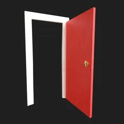 3D Blender model of a textured red wooden door with gold knob, optimized for contrast-rich interior design visuals.