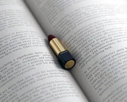 Detailed 3D-rendered scene of lipstick on an open book, showcasing advanced Blender lighting techniques.