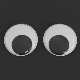 "Get warped into the playful world of our Googly Eye 3D model! Featuring two white plates with black rims on a black surface, this model is perfect for toy or animation purposes. Created using Blender 3D software, these small plastic wiggle eyes are sure to bring fun to any project."