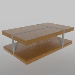 Detailed 3D model of a modern living room table with wooden textures and metal supports, created in Blender.