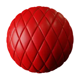 Detailed red leather PBR texture with elegant diamond stitching for 3D modeling in Blender and other CGI applications.