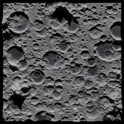 Highly detailed procedural 3D model texture of lunar surface for Blender, showcasing craters and moon terrain.