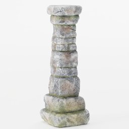 "Low-poly, game-ready ancient Stone Pillar model with 2k PBR materials for Blender 3D. Featuring green moss textures and realistic outdoor lighting. Ideal for street or game environment scenes."