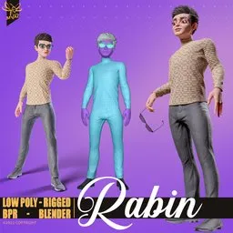 "Fully rigged game ready male character with hair card and detailed textures, perfect for animation and game development in Blender 3D. This high-quality pre-made model features clean topology, PBR textures, and both EEVEE and Cycles render setups. Poly count is low at 260k, making it optimal for real-time rendering."