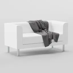 White Favara II sofa 3D model with grey blanket for Blender rendering.