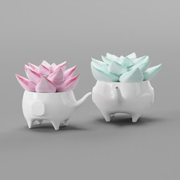 3D Blender model of stylized succulents in elephant planters for nature-inspired indoor decor.