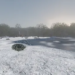 Foggy Winter Cabin Lake Scene