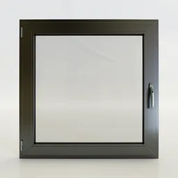 Detailed aluminum window 3D model for Blender, with a clear glass pane and a sleek handle, perfect for architectural designs.