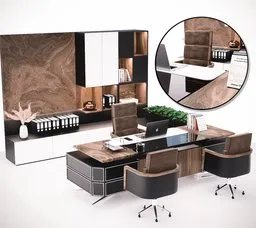 High-poly 3D Blender model of a luxurious, minimalist office suite with detailed textures and modern design.