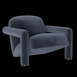 Velvety navy 3D model armchair with tubular arms Blender ready