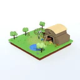 Low Poly Farm with Barn
