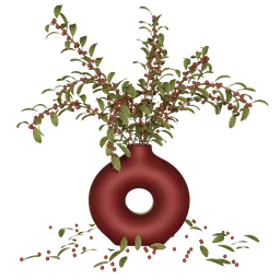 3D model of a realistic plant with fruits, leaves, and a modern vase for Blender rendering.