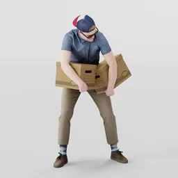 Guy in the cap is holding the boxes