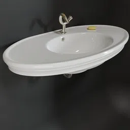 Detailed 3D model of a white oval washbasin with sleek faucet, designed for Blender rendering.