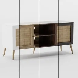 Wood and rattan TV  cabinet