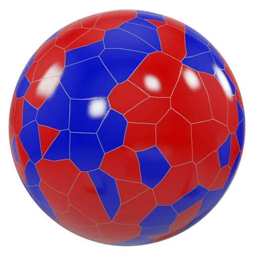 Vivid red and blue PBR tile material for 3D rendering in Blender, high-detail 4K texture for realistic surfaces.
