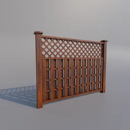 "Modular wooden fence 3D model for Blender 3D - 2 meters long with lattices and French provincial design. Inspired by Ridolfo Ghirlandaio and Xia Gui. Trending on Interfacelift and perfect for adding a touch of old world charm to your 3D projects."