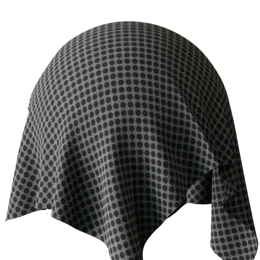 High-resolution PBR black and gray dotted fabric texture for 3D modeling in Blender and similar applications.
