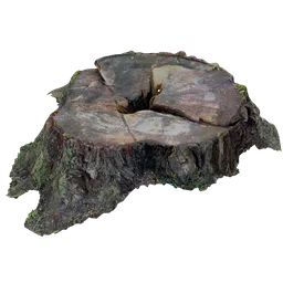 Highly detailed 3D model of a wet tree stump with realistic textures, suitable for Blender rendering and CG artwork.