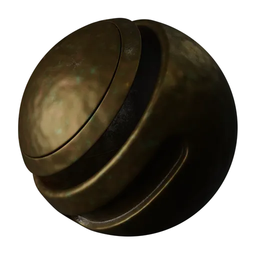 High-quality procedural oxidized brass texture for 3D rendering in Blender, customizable with a single-node setup.
