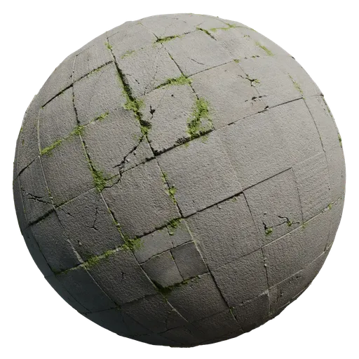High-resolution PBR Moss Cracked texture for 3D floor material, ideal for Blender and other 3D apps.