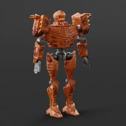 Detailed 3D model of an armored combat robot with mechanical joints and heavy weaponry, designed for Blender rendering.