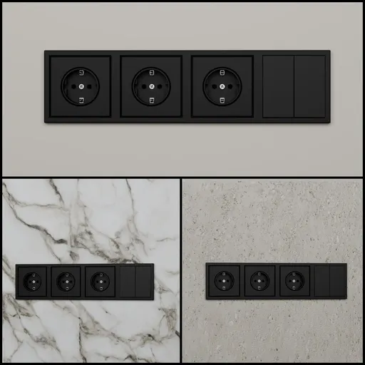 Black wall Socket + switch HausMark Juna