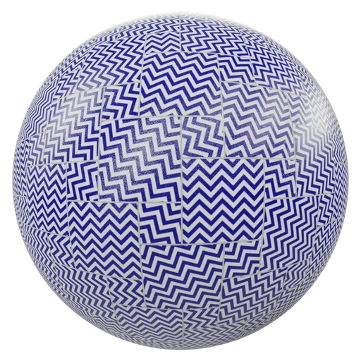 High-resolution PBR 3D material with blue and white chevron pattern for photorealistic texturing in Blender and other 3D apps.