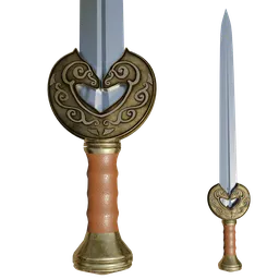 Detailed 3D model of an ornate sword with intricate hilt design, optimized for Blender rendering.