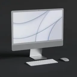 Highly detailed Blender 3D model of iMac 2021 with keyboard and mouse, suitable for realistic rendering.
