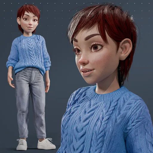 Charming Stylized Girl in Blue Sweater