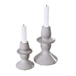 "Blender 3D model of a candlestick set for decoration, featuring candles on a white table with a candelabrum in a swedish style. The 3D clay render showcases the gunmetal grey and polished design, reminiscent of the rococo era. Perfect for adding a touch of elegance to your virtual scenes in Blender 3D."