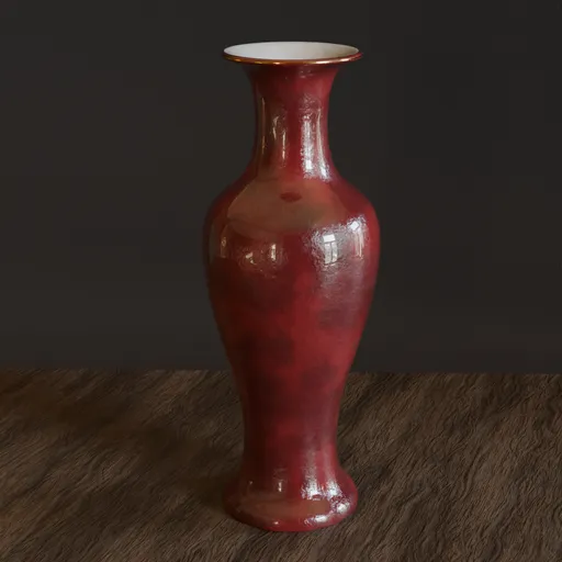 Realistic tall red vase 3D model with glossy finish, designed in Blender, suitable for digital art and animation.