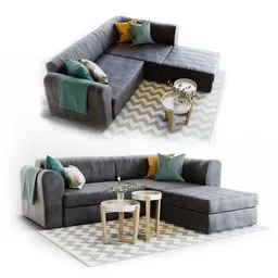 High-quality, customizable Blender 3D sofa set model with PBR textures and a clean, detailed mesh.