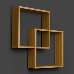 Intricately designed dual square wooden shelf 3D model, ideal for interior design in Blender.