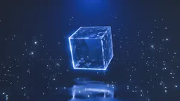 Futuristic Floating Cube with Glowing Particles