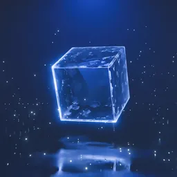 Futuristic Floating Cube with Glowing Particles