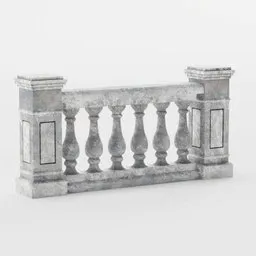 "Stone balcony balustrade in Roman/Greek style for Blender 3D. White marble railing with a window on it. Perfect for 3D street scenes and bridges."